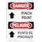 Signmission OSHA Danger Sign, Pinch Point Bilingual, 7in X 5in Decal, 5" W, 7" L, Bilingual Spanish OS-DS-D-57-VS-1719 - alternate 1
